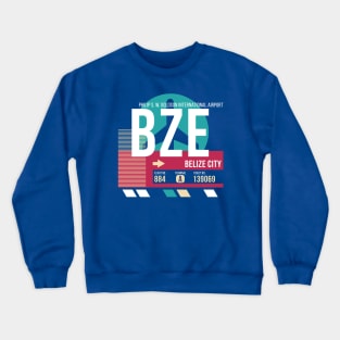 Belize City (BZE) Airport Code Baggage Tag E Crewneck Sweatshirt